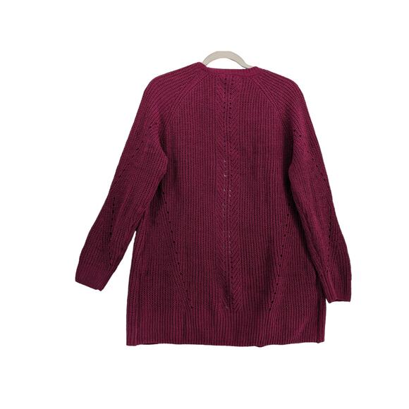 Members Mark Chenille Cardigan‎ Sweater M Raspberry Red Open Front Cutouts Soft - Picture 2 of 10